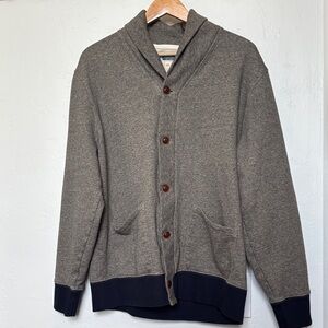 J. Crew Gray Button-Front Cardigan with Navy Trim brown buttons
